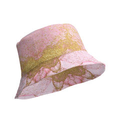 "Rose Quartz Radiance: Elevate Your Style with Our Pink and Gold Marble Bucket Hat", lioness-love