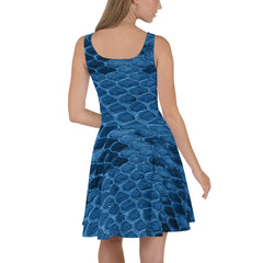 "Sapphire Serpentine: Designer Blue Snakeskin Skater Dress", lioness-love.com