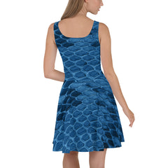 Sapphire Serpentine Blue Snakeskin Skater Dress, lioness-love.com