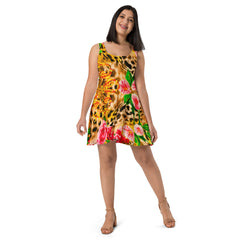 Sleeveless Animal Print and Floral Skater Dress: Unleash Your Style, lioness-love