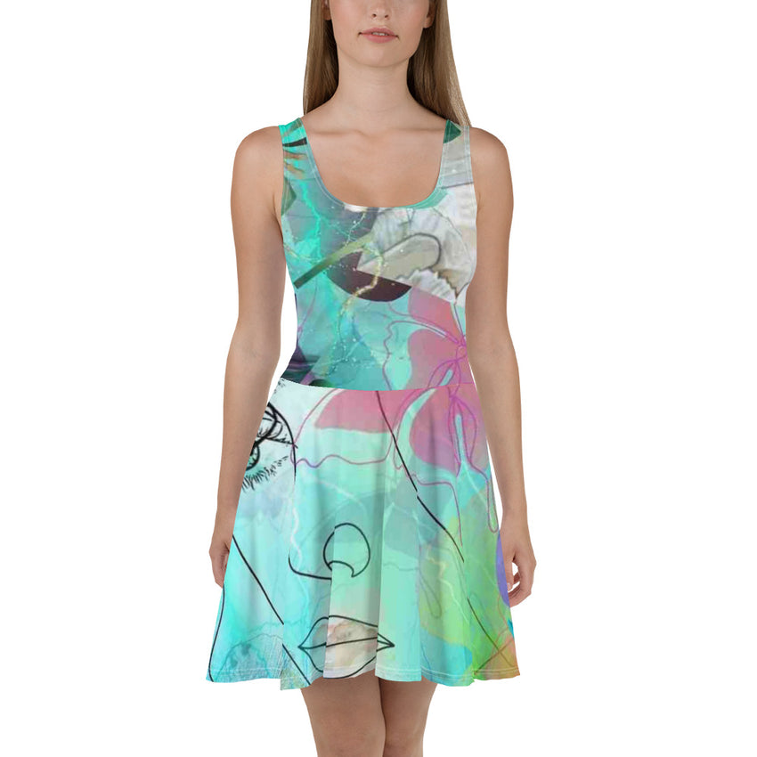 Sleeveless Women’s Face Design Skater Dress, lioness-love