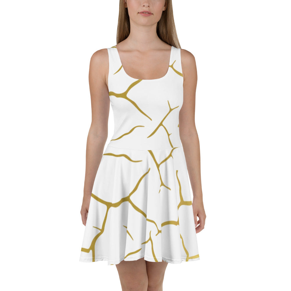 Gold and White Marble Skater Dress, lioness-love
