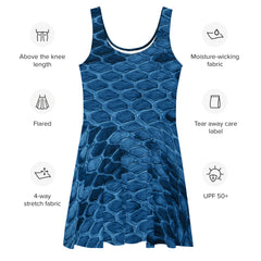 "Sapphire Serpentine: Designer Blue Snakeskin Skater Dress", lioness-love.com