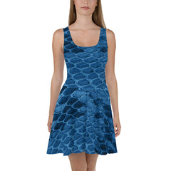 "Sapphire Serpentine: Designer Blue Snakeskin Skater Dress", lioness-love.com