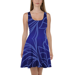 "Sapphire Bloom: Floral Blue Women's Skater Dress", lioness-love