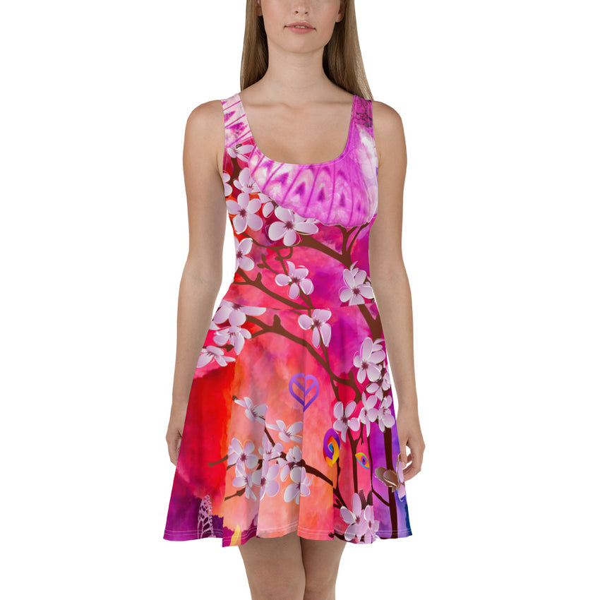 "Fluttering Blossoms: Artistic Floral Butterfly Garden Designer Skater Dress", lioness-love