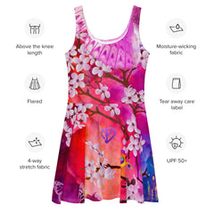 "Fluttering Blossoms: Artistic Floral Butterfly Garden Designer Skater Dress", lioness-love