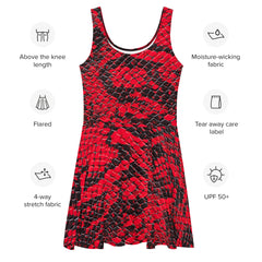 "Scarlet Serpent: Snakeskin Red Print Skater Dress", lioness-love