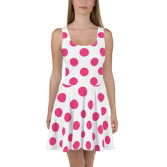 "Fuchsia Finesse: Polka Dot Print Skater Dress in Vibrant Pink", lioness-love