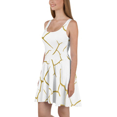 Gold and White Marble Skater Dress, lioness-love