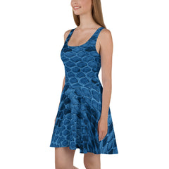 Sapphire Serpentine Blue Snakeskin Skater Dress, lioness-love.com