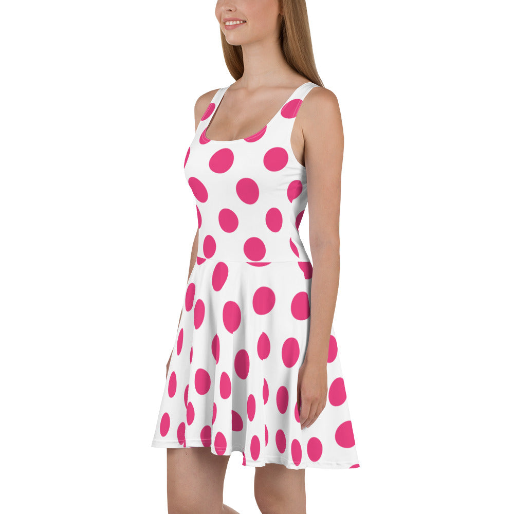 Polka Dot fuchsia Pink Print Skater Dress, lioness-love