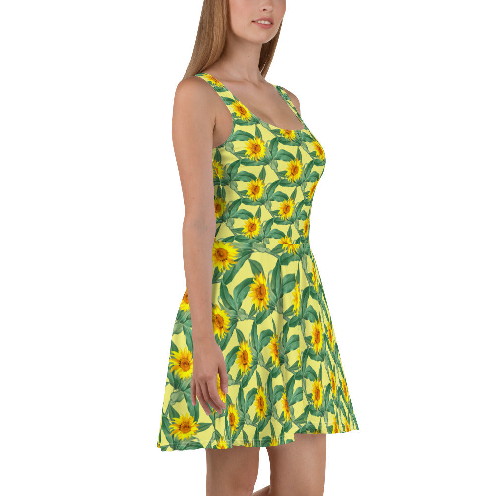 Ladies Sunflowers Skater Dress, lioness-love