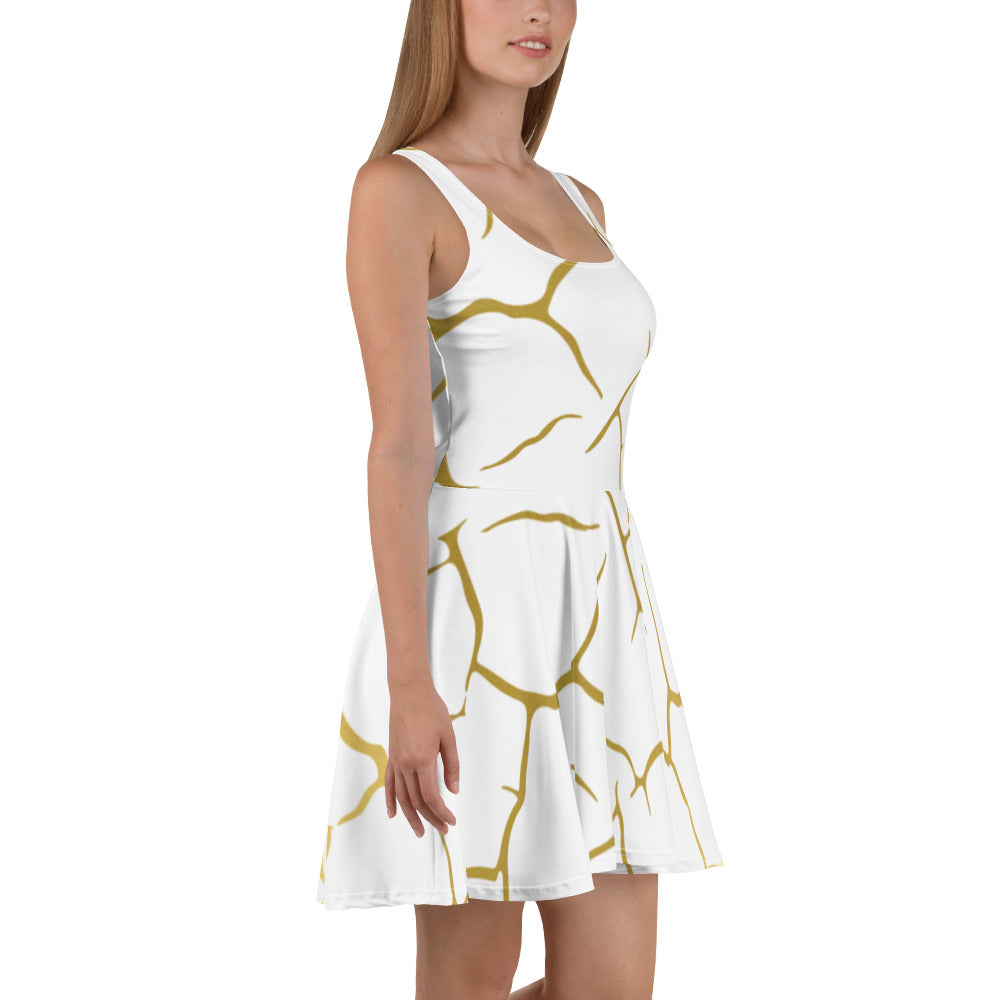Gold and White Marble Skater Dress, lioness-love