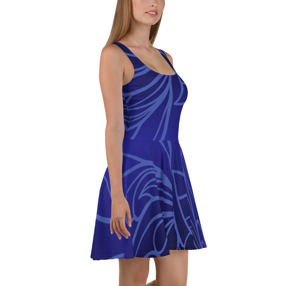 "Sapphire Bloom: Floral Blue Women's Skater Dress", lioness-love