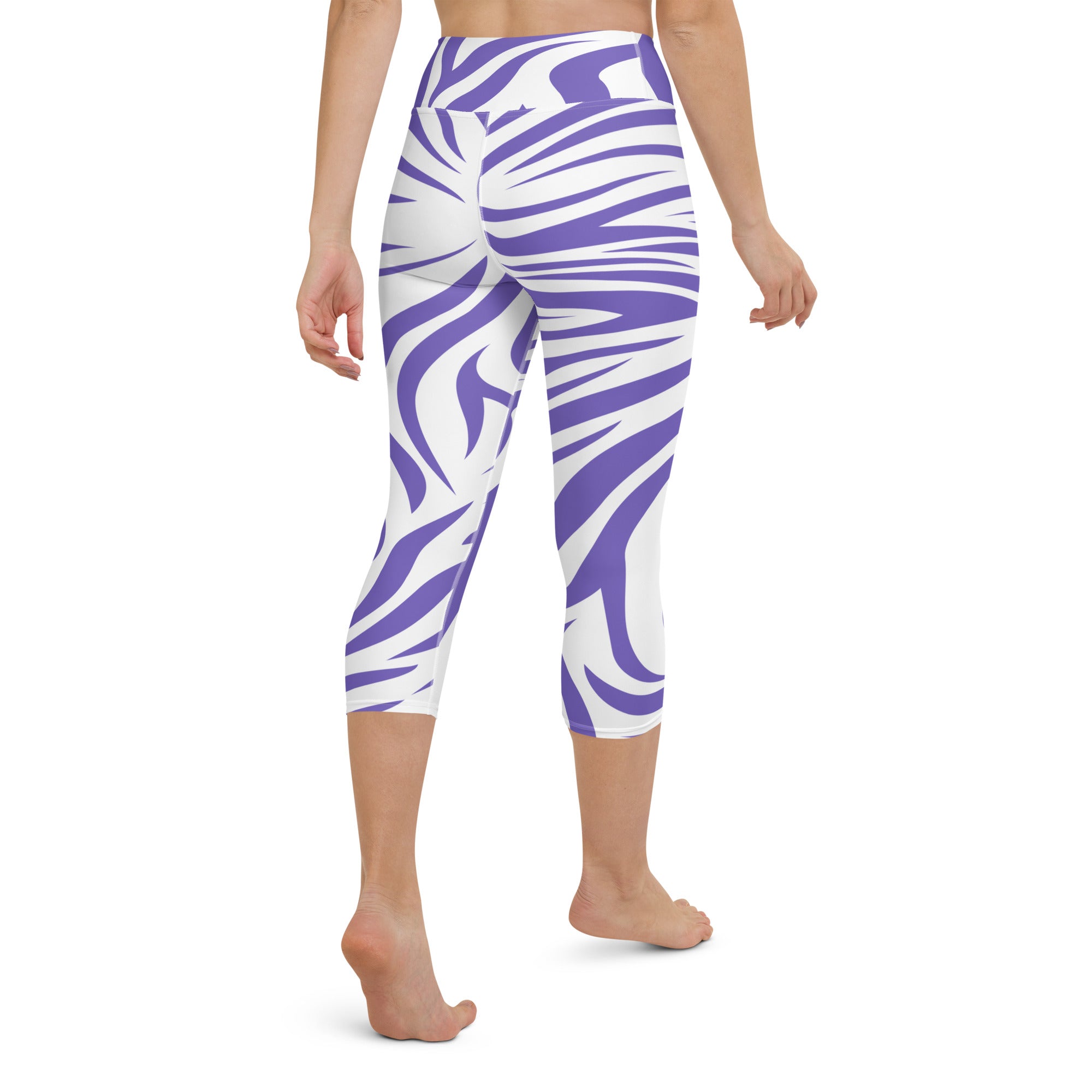 Purple and White Zebra Print Yoga Capri Leggings | Fitness Capri Leggings, lioness-love