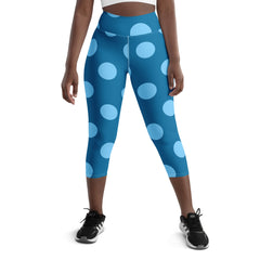 Blue Polka Dots Yoga Capri Leggings | Activewear Capri Leggings, lioness-love