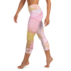 Pink and Gold Marble Yoga Capri Leggings | Exercise Capri Leggings, lioness-love
