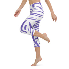 Purple and White Zebra Print Yoga Capri Leggings | Fitness Capri Leggings, lioness-love