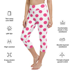 Capri Leggings | cute Pink Polka Dots Yoga Capri Leggings, lioness-love