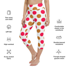 Gold and Pink Polka Dots Yoga Capri Leggings | Exercise Capri Leggings, lioness-love