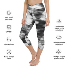 Black and White Tie Dye Yoga Capri Leggings | Capri Fitness Leggings, lioness-love.com