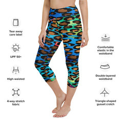 Colorful Animal Print Yoga Capri Leggings | Fitness Capri Leggings, lioness-love