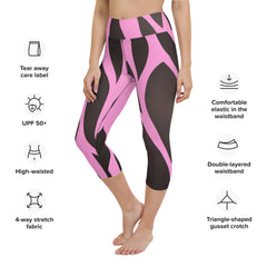 Black and Pink Yoga Capri Leggings Fitness Capri Leggings, lioness-love