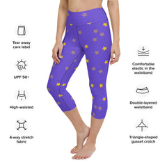 Shimmery Purple Stars Yoga Capri Leggings | Activewear Capri Leggings, lioness-love