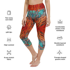 Flame Feathers Yoga Capri Leggings | Exercise Capri Leggings, lioness-love