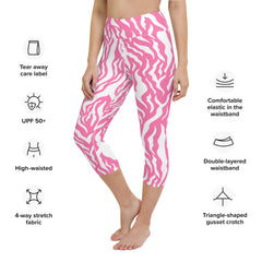 Pink Zebra Print Yoga Capri Leggings Activewear Capri Leggings, lioness-love.com