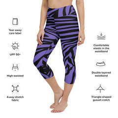 Purple and Black Zebra Print Yoga Capri Leggings Fitness Capri Leggings, lioness-love
