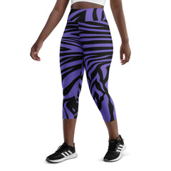 Purple and Black Zebra Print Yoga Capri Leggings Fitness Capri Leggings, lioness-love