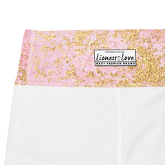 Pink and Gold Marble Yoga Capri Leggings | Exercise Capri Leggings, lioness-love
