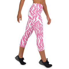 Pink Zebra Print Yoga Capri Leggings Activewear Capri Leggings, lioness-love.com