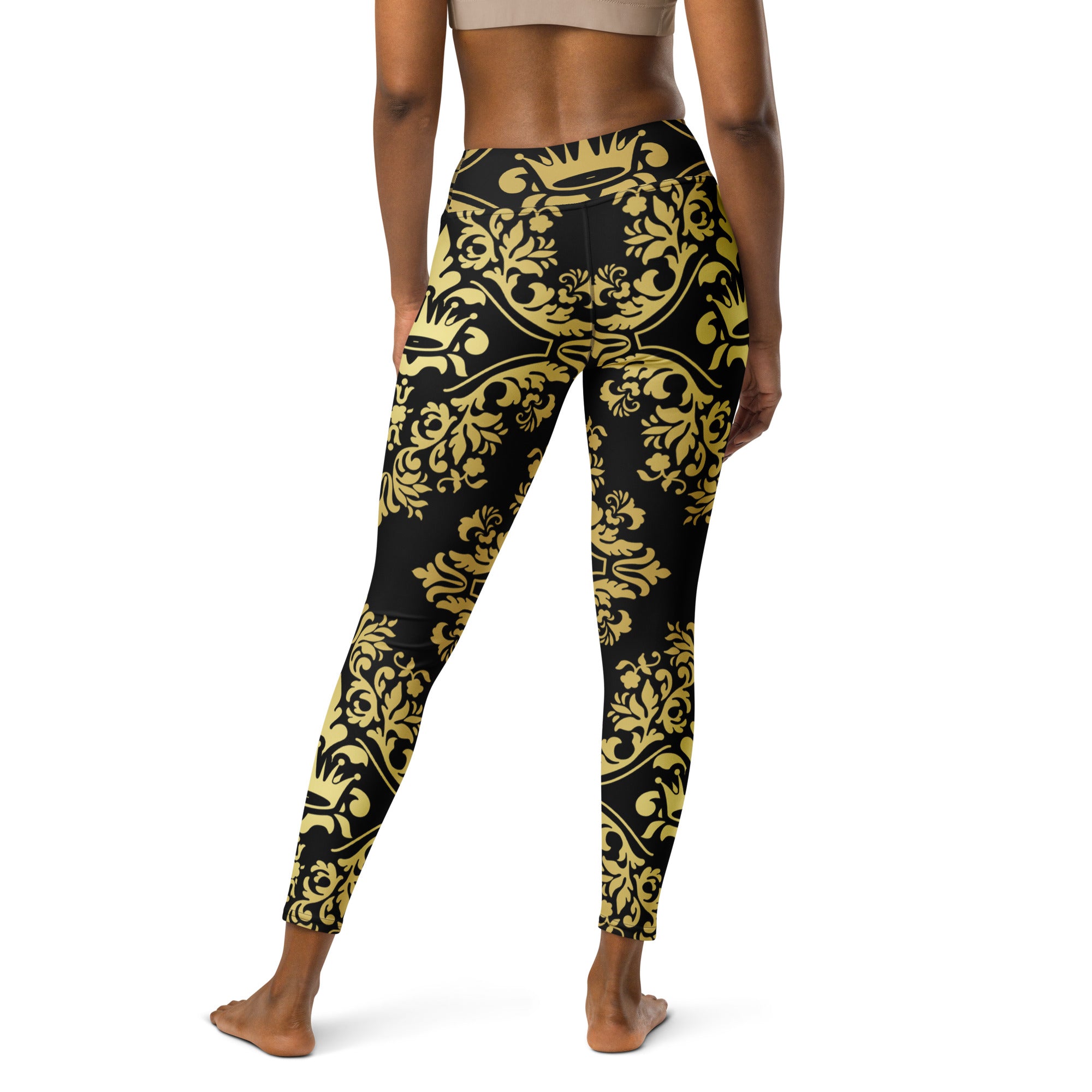 Gold and Black Crown Design Yoga Leggings