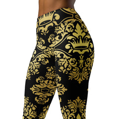Gold and Black Crown Design Yoga Leggings, lioness-love