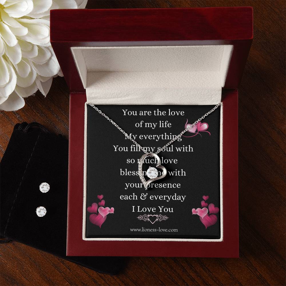 Forever Love Necklace and Cubic Zirconia Earrings Set Dazzling Gift for the love in your life.