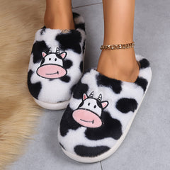 Cartoon Cow Cotton Slippers Indoor Non-slip Warm House Shoes Winter Cozy Footwear Warm Cotton Slippers Unisex cotton Slippers couples cotton footwear, lioness-love