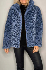 Full-Size Leopard Furry Collared Neck Long Sleeve Coat – Bold & Luxurious