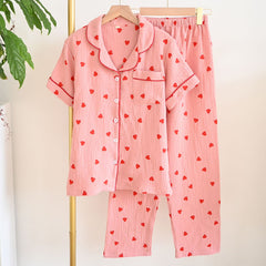 Women Crepe Cotton Lapel Short Sleeve Shorts Pajamas Suit Lounge wear