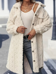 Fuzzy Button-Up Long Sleeve Longline Coat - Cozy Elegance