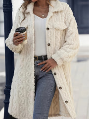 Fuzzy Button-Up Long Sleeve Longline Coat - Cozy Elegance