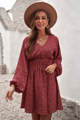 Women V Neck Tunic Dress Casual Loose Flowy Long Sleeves Dress Elastic Waist A-line Floral Swing Shift Dresses linen gown dinner night dress, lioness-love