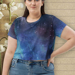 Stunning Galaxy Fashion: Women's Graphic Print Crop Tops Collection.