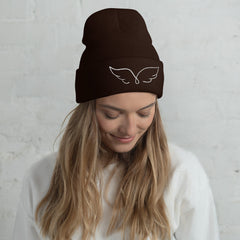 Angel Wings embroidered cuffed beanie