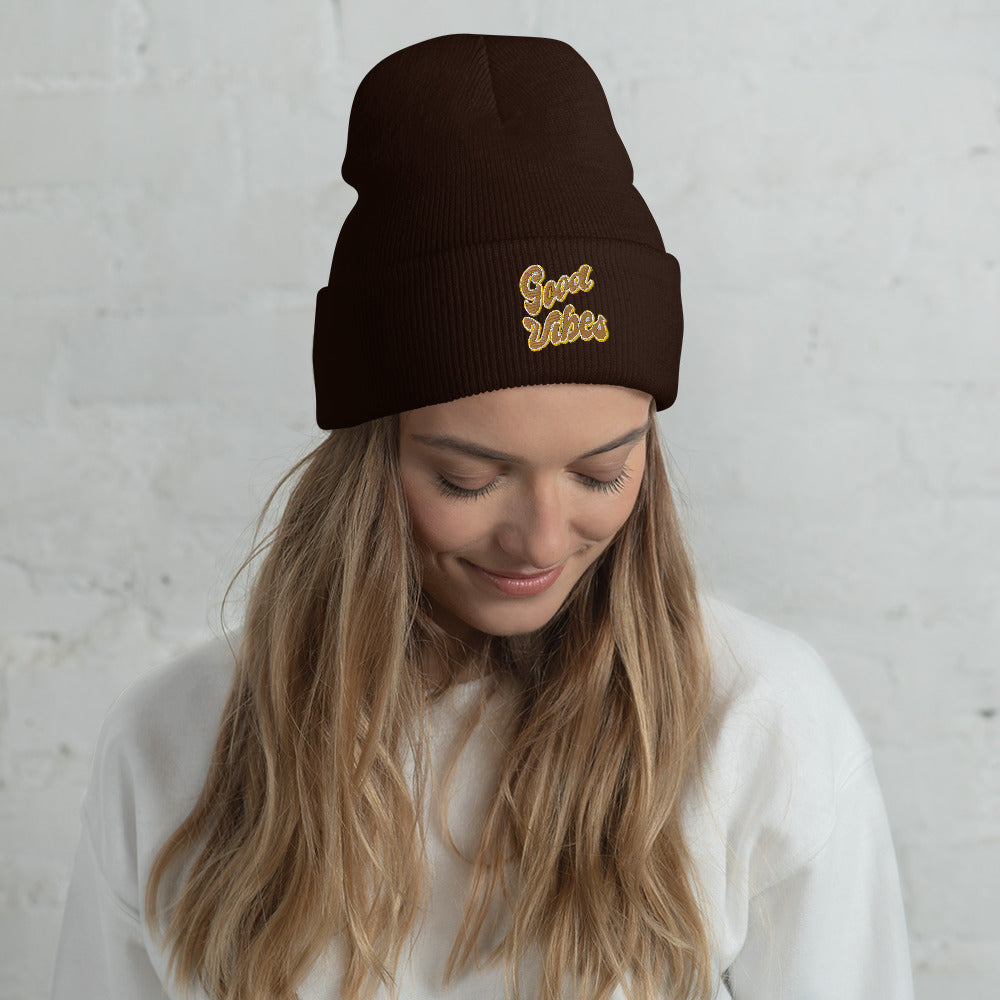 Good Vibes Embroidered Cuffed Beanie, lioness love