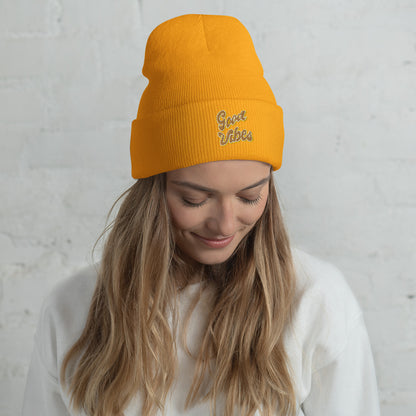 Good Vibes Embroidered Cuffed Beanie, lioness love