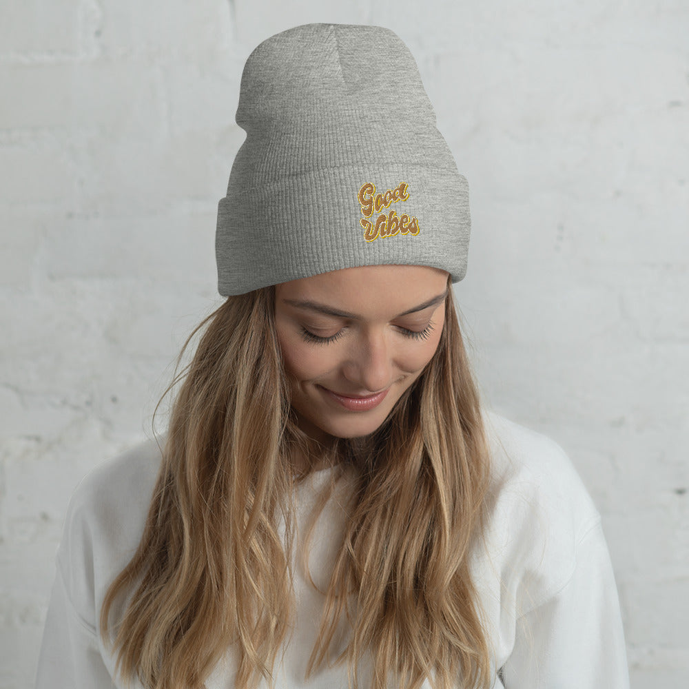 Good Vibes Embroidered Cuffed Beanie, lioness love