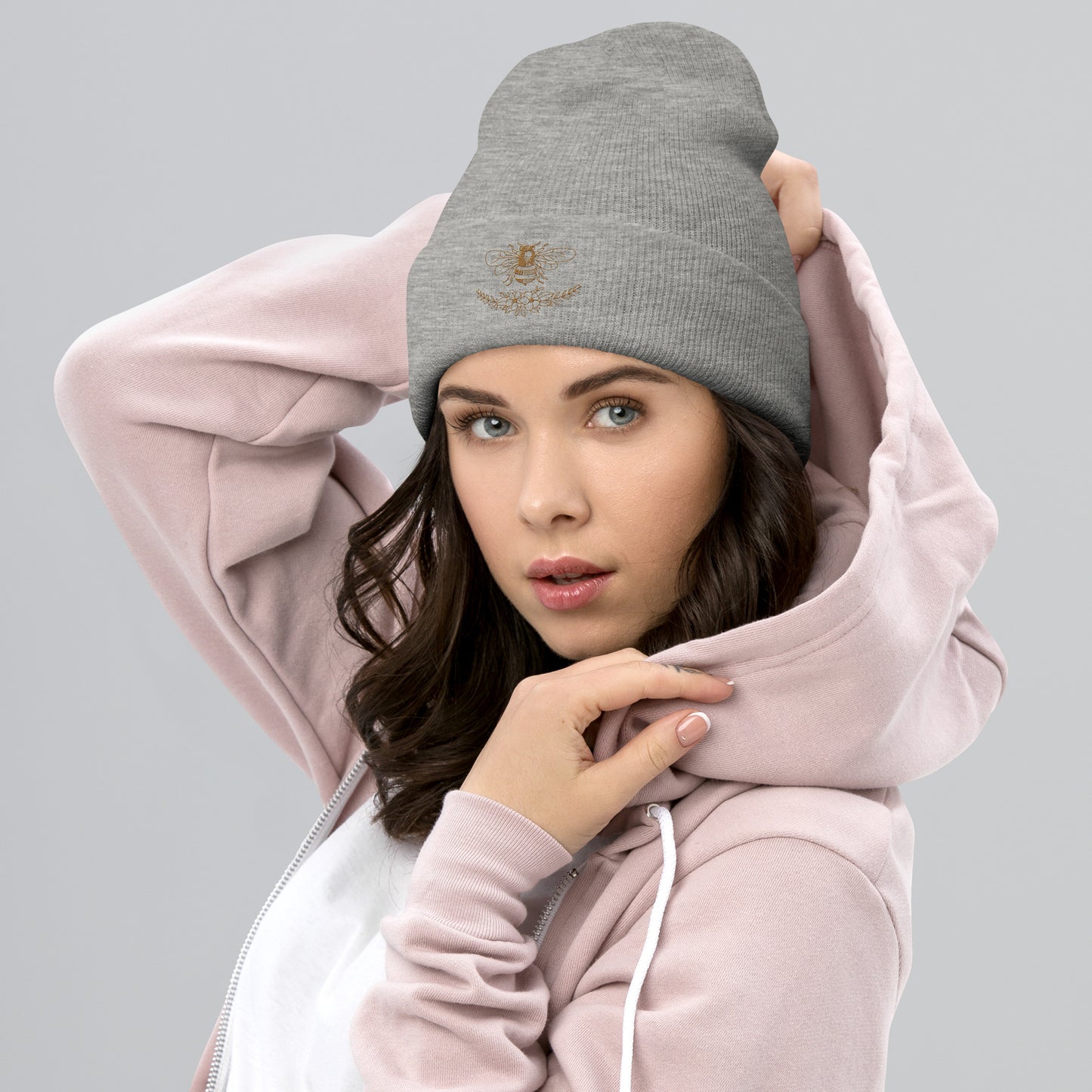 Queen Bee Floral embroidered cuffed beanie